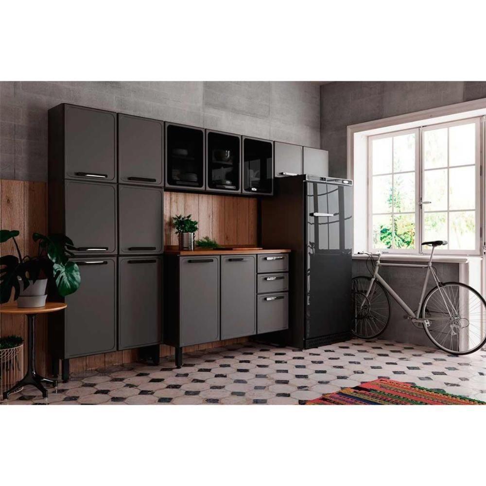 Módulo Cozinha Bertolini Estilo Paneleiro 7039 C- 6 Portas (2 C- Vidro) Cinza-grafite-bertolini - 5