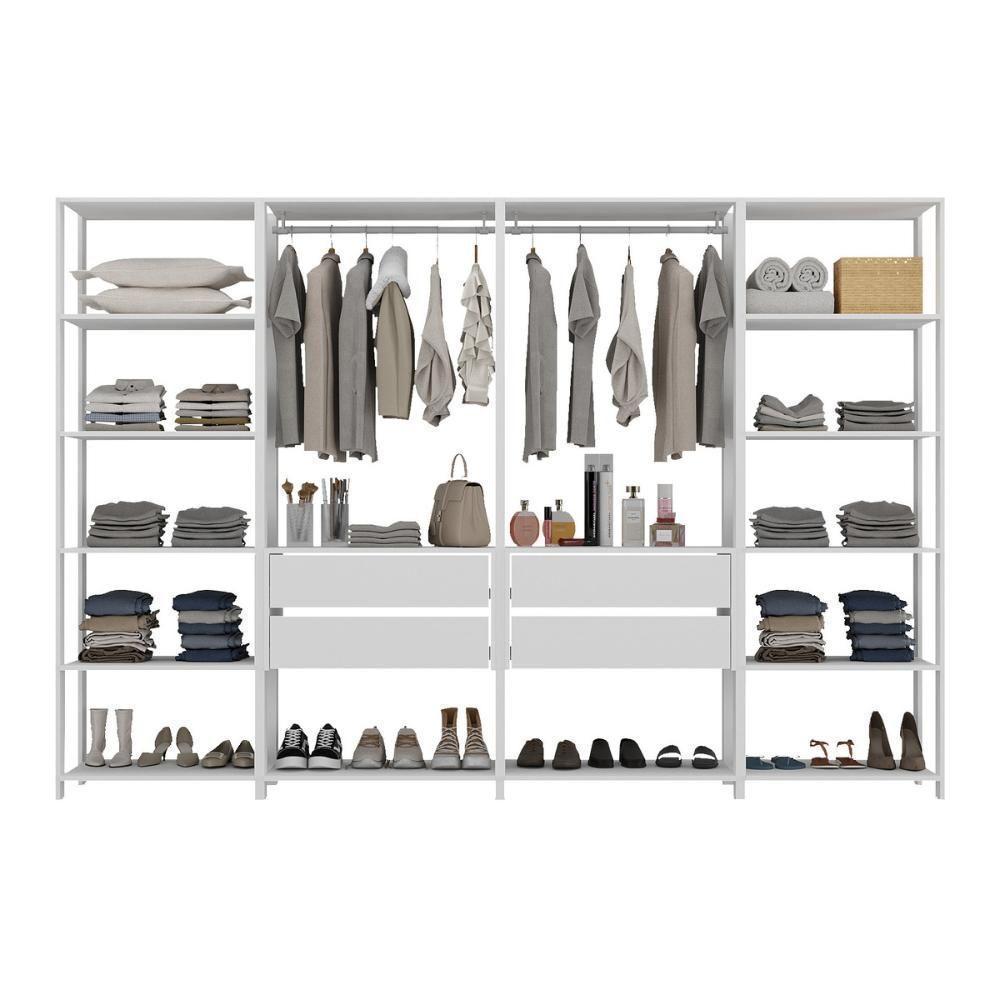 Guarda-roupas Closet Modulado 270cm 4 Peças Com 4 Gavetas E Cabideiros Multimóveis Mp4321 - Branco Branco - 3