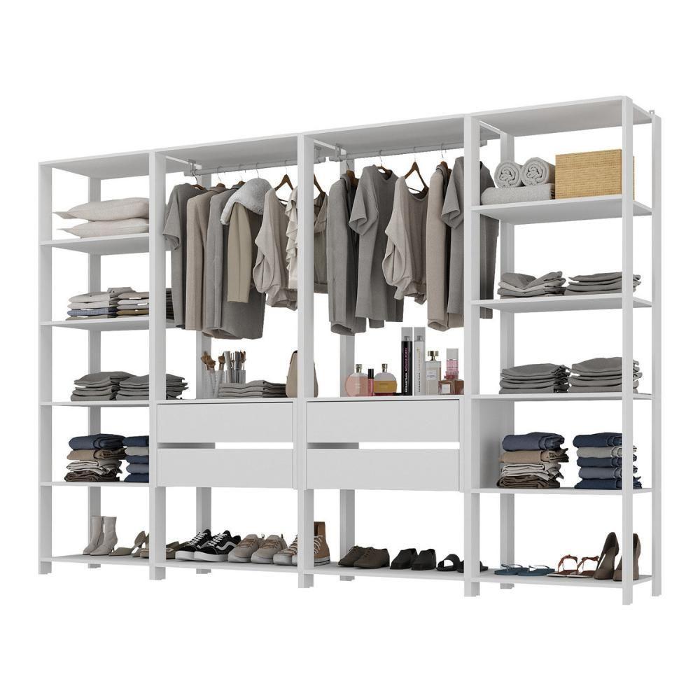 Guarda-roupas Closet Modulado 270cm 4 Peças Com 4 Gavetas E Cabideiros Multimóveis Mp4321 - Branco Branco - 6