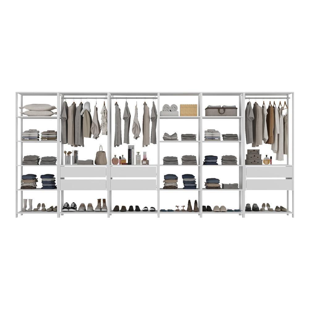 Guarda-roupas Closet Modulado 405cm 6 Peças Com 6 Gavetas E Cabideiros Multimóveis Mp4322 - Branco Branco - 6