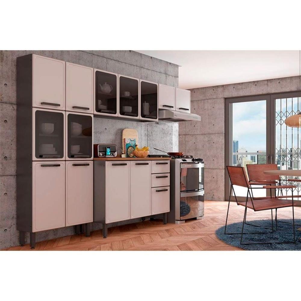 Cristaleira De Cozinha Paneleiro Estilo 7039 C- 6 Portas (2 C- Vidro) 80cm Cinza-grafite - Bertolini - 5