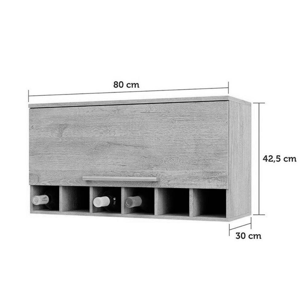 Armário Aéreo Cozinha Modulado Nápoli Prime Geladeira Adega Com 1 Porta Basculante 80cm Amendoa-grafite - Ronipa - 3