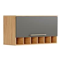 Armário Aéreo Cozinha Modulado Nápoli Prime Geladeira Adega Com 1 Porta Basculante 80cm Amendoa-grafite - Ronipa - 1