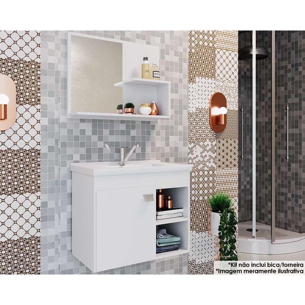 Balcão Para Banheiro Suspenso LótuSem bia Com Cuba 55cm E Armário Com Espelho Branco - Mgm - 1