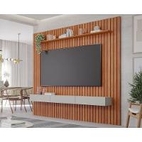 Rack Bancada Com Painel Para Tv Até 75 Pol Maragogi Ripado 1 Porta E 2 Gavetas 230x220cm Cinamomo-off White - Permóbili - 1