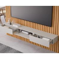 Rack Bancada Com Painel Para Tv Até 75 Pol Maragogi Ripado 1 Porta E 2 Gavetas 230x220cm Cinamomo-off White - Permóbili - 6