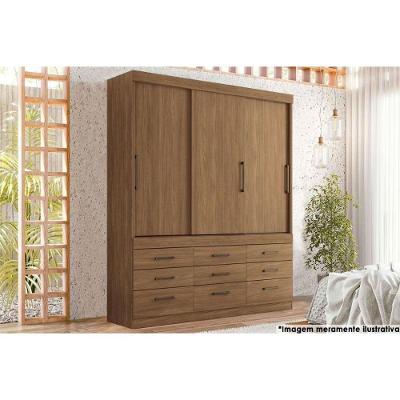 Guarda Roupa Casal 3 Portas De Correr E 9 Gavetas Click 3.9 Jatobá