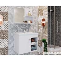 Bancada De Banheiro Balcão Suspenso LótuSem bia Com Cuba 55cm E Armário Com Espelho Branco - Mgm - 1