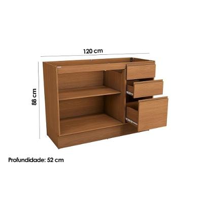 Módulos De Cozinha Kappesberg Ciela Balcão Ciela R626 C- 2 Portas E 3 Gavetas S- Tampo 120cm Canela-kappesberg