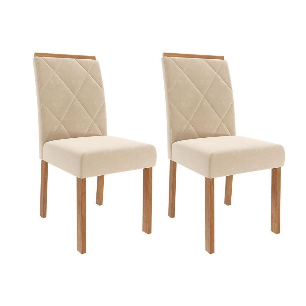 Kit 2 Cadeiras Sala Jantar Fernanda Wood 2 Un Madeirado-suede Nude Bege - Cimol - 1