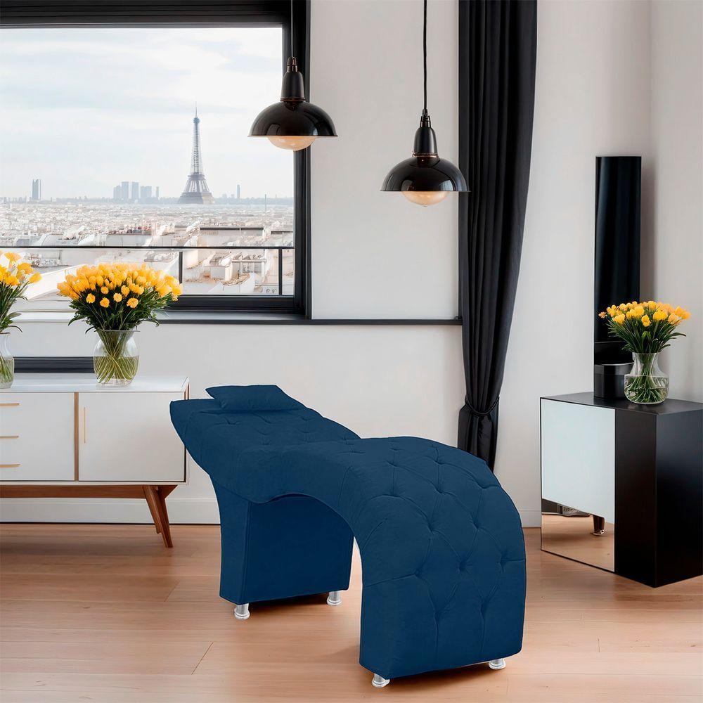 Maca Estofada Capitone Julia Para Estetica Facial Sombrancelha E Cilios Suede Cor Azul Marinho - 6