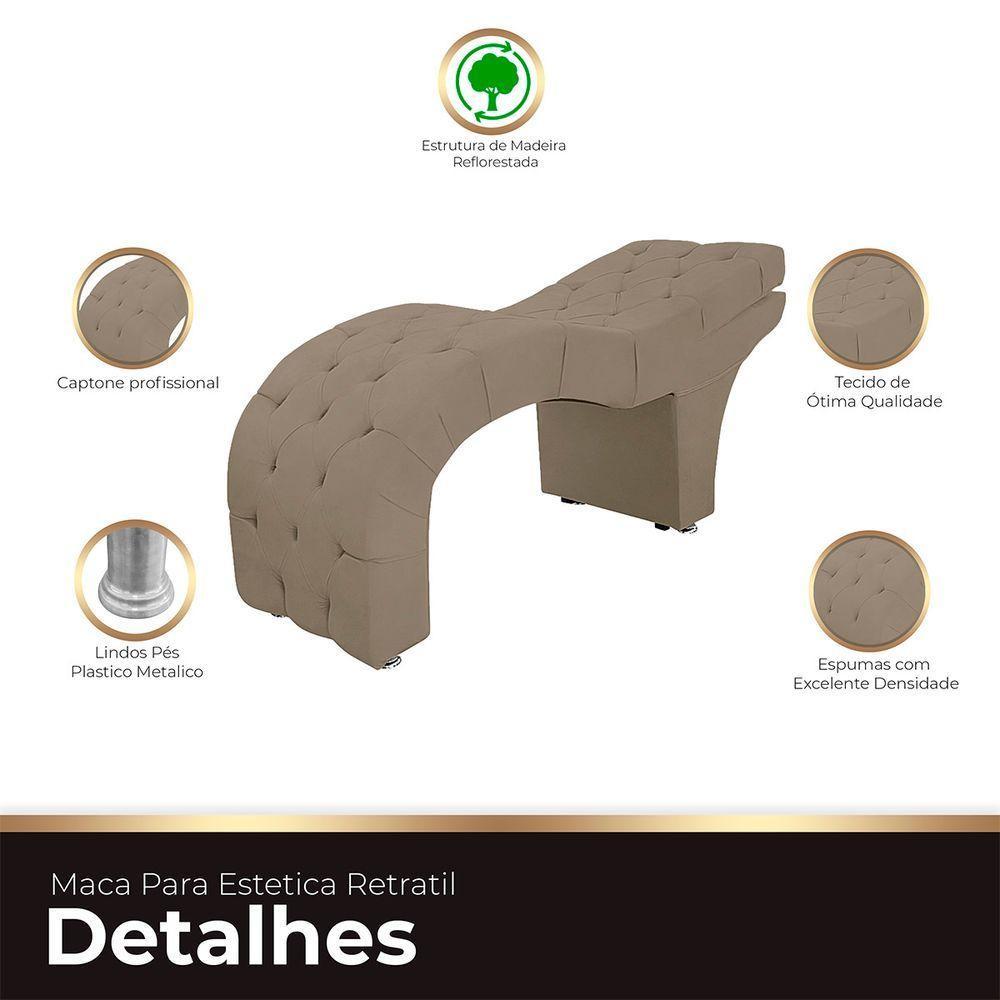 Maca Capitone Reclinável Estofada Para Estetica Facial Sombrancelha E Cílios Suede Yasmim Cor Capuccino - 2