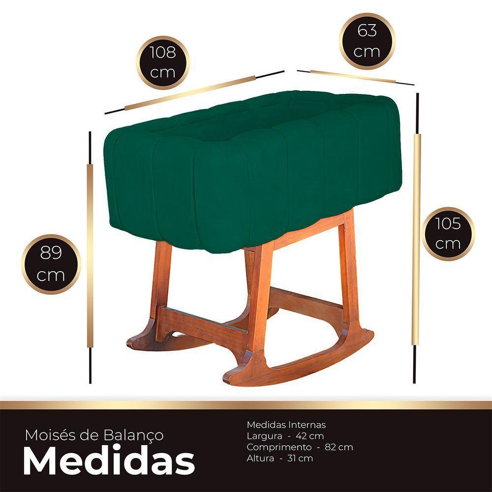 Moises Balanço Com Colchão Para Baby Cor Verde Esmeralda - 2