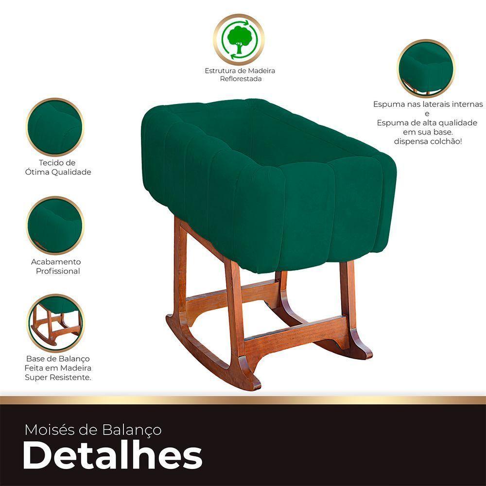 Moises Balanço Com Colchão Para Baby Cor Verde Esmeralda - 5
