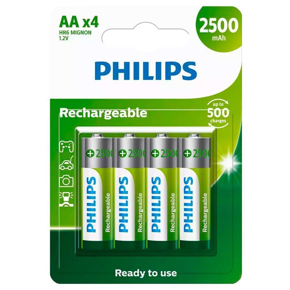 4 Pilhas Recarregaveis Aa Philips [f108] - 1