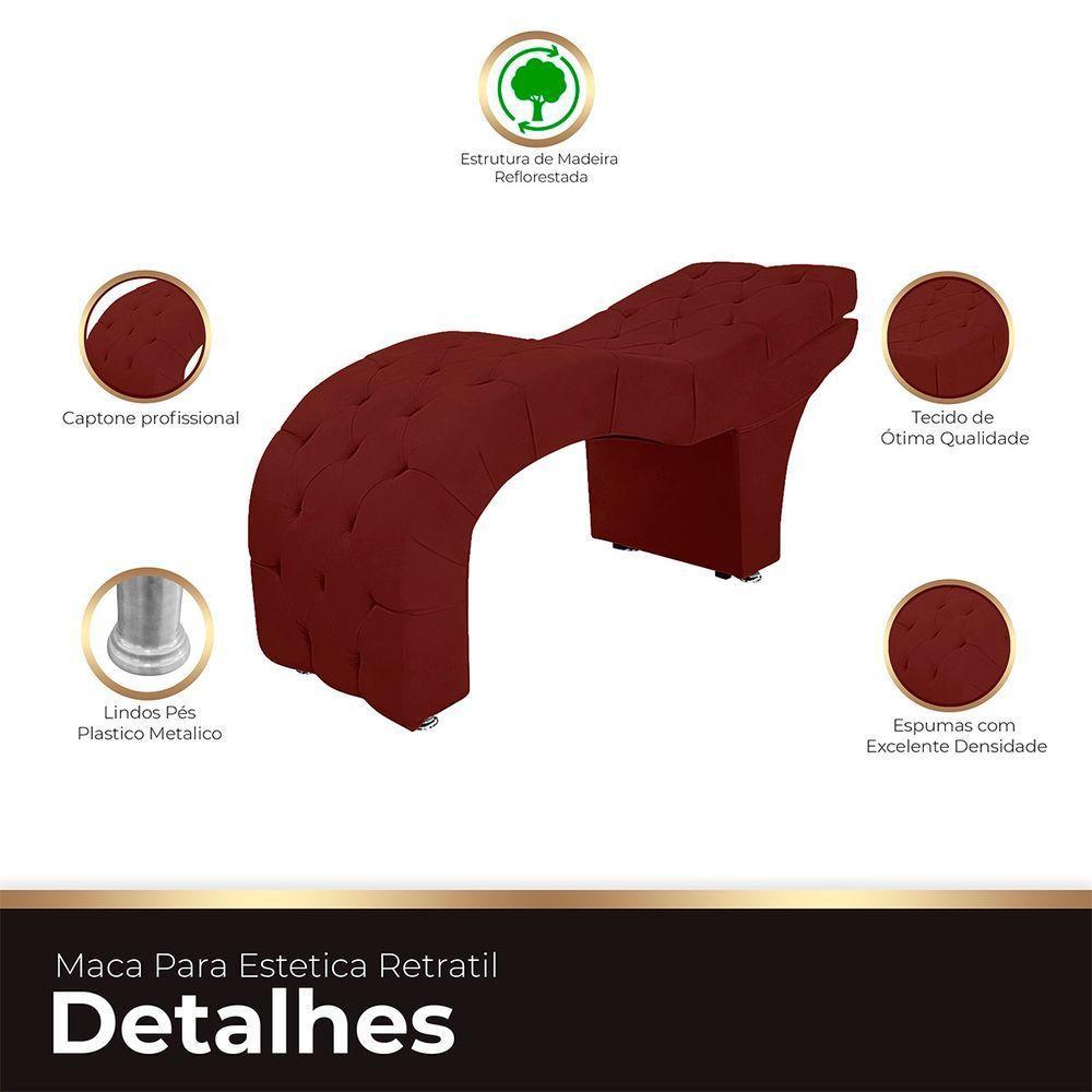 Maca Capitone Reclinável Estofada Para Estetica Facial Sombrancelha E Cílios Suede Yasmim Cor Marsala - 2