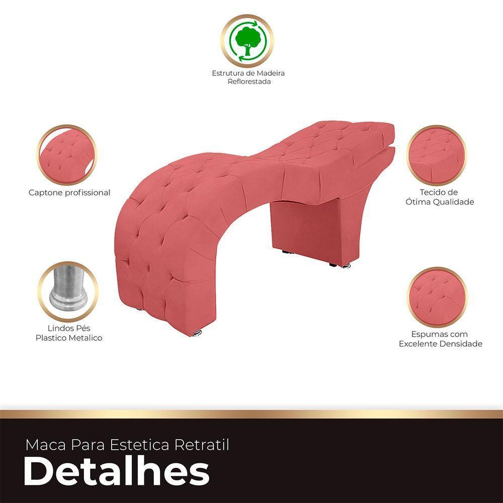 Maca Capitone Reclinável Estofada Para Estetica Facial Sombrancelha E Cílios Suede Yasmim Cor Rose - 4