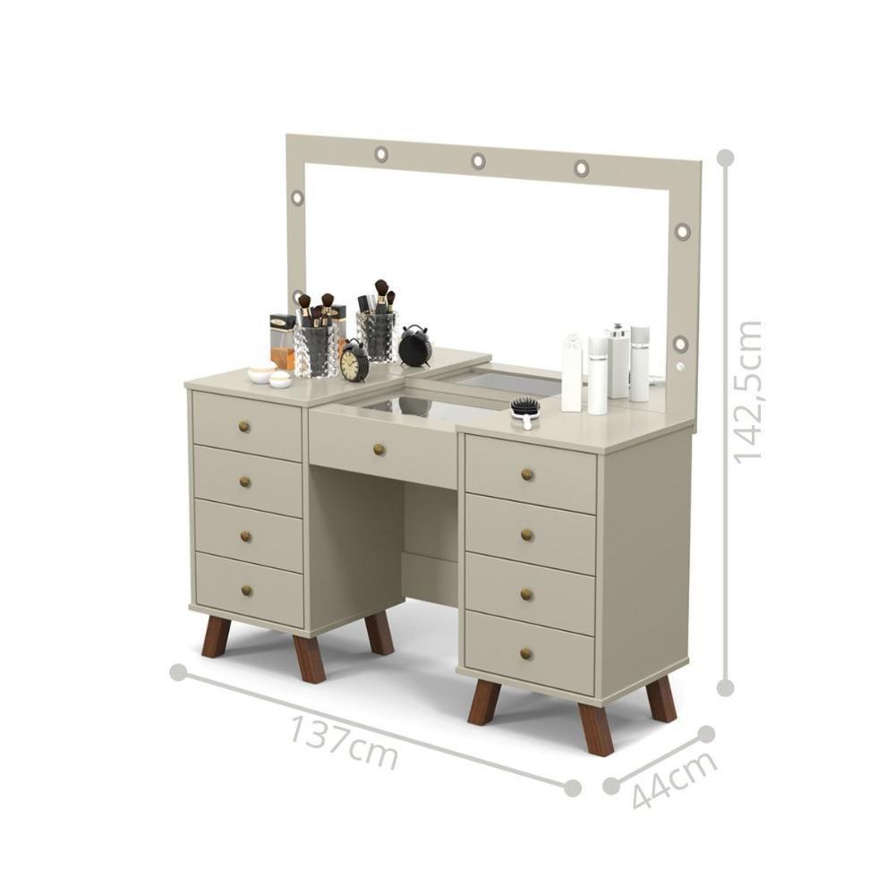 Penteadeira Com Camarim Eloisa 9 Gavetas Off White - 3