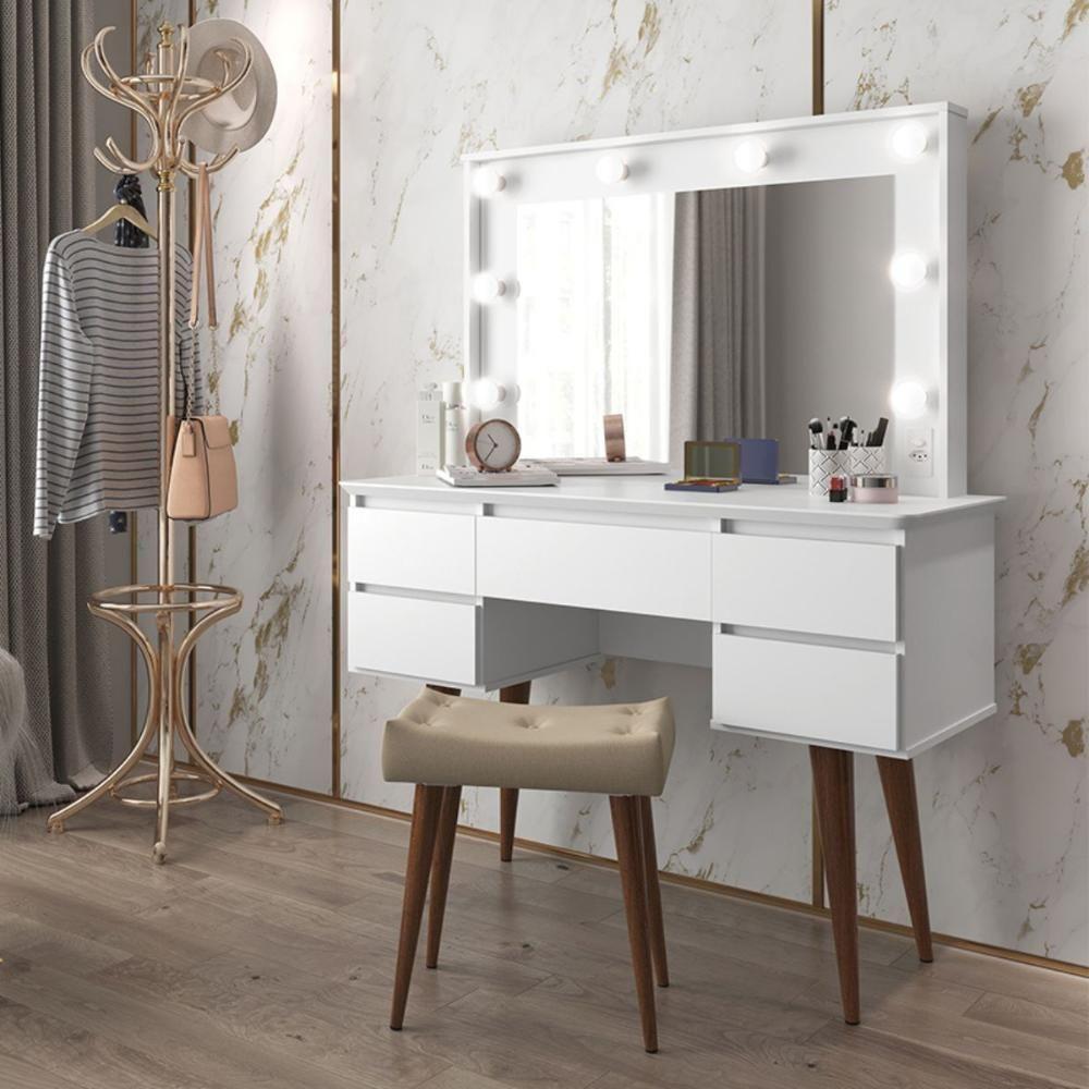 Penteadeira Com 5 Gavetas E Camarim Fernanda Branco - 1