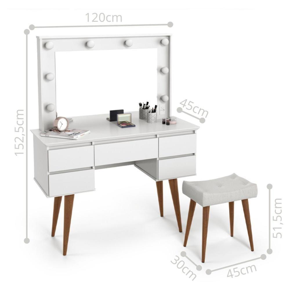 Penteadeira Com 5 Gavetas E Camarim Fernanda Branco - 3