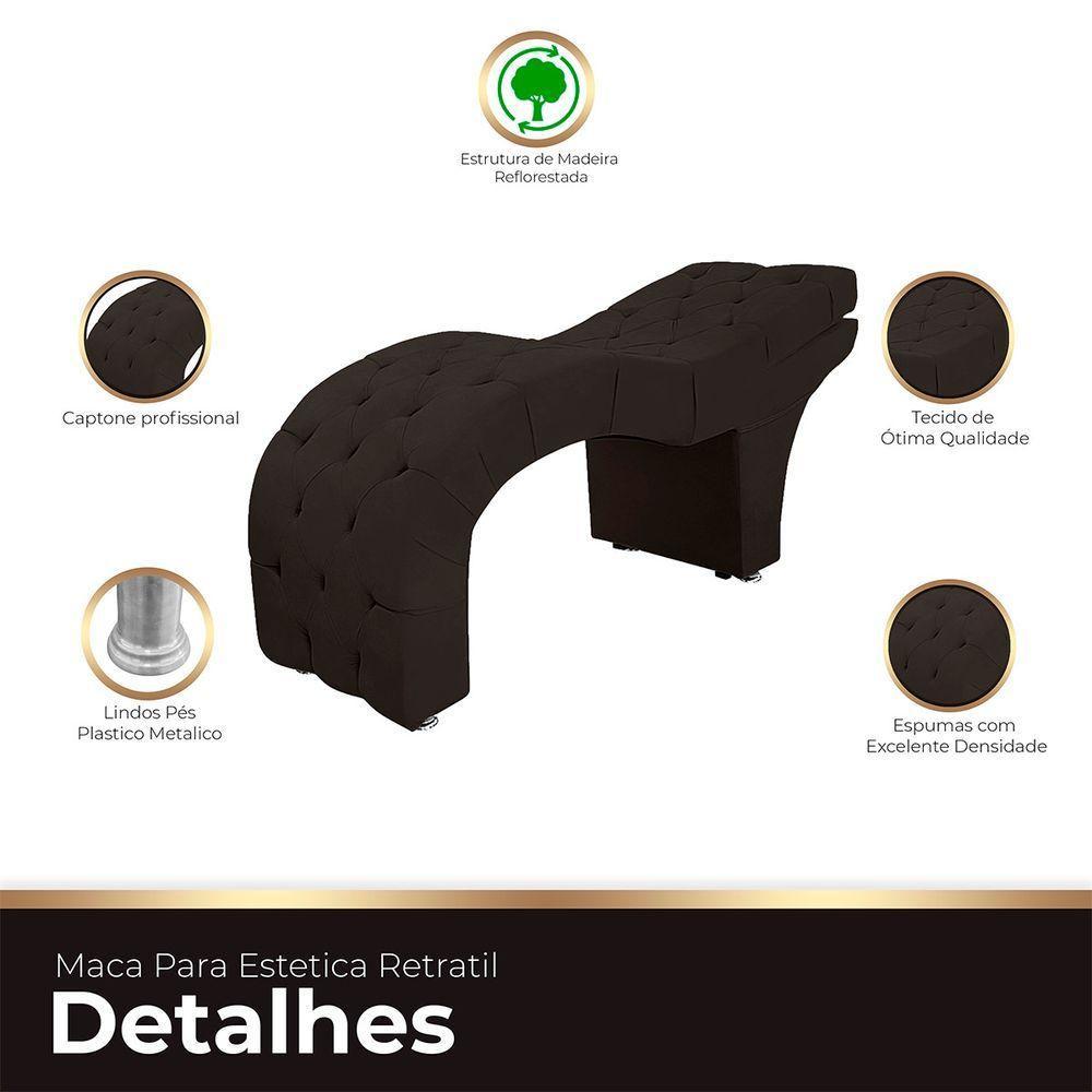 Maca Capitone Reclinável Estofada Para Estetica Facial Sombrancelha E Cílios Suede Yasmim Cor Marrom - 2