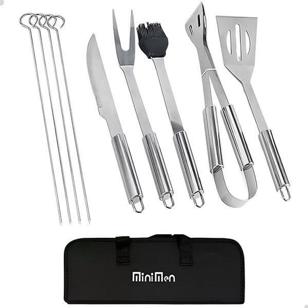 Conjunto Kit Churrasco 9 Peças De Aço Inox Com Bolsa - 1