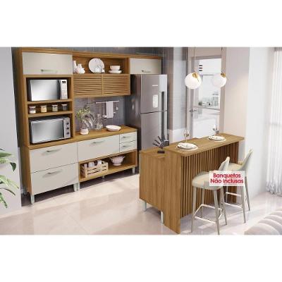 Cozinha Completa Princesa 5 Peças (1 Armário + 2 Balcões + 1 Paneleiro + 1 Ilha) C6p61 Freijo-off White - Nesher