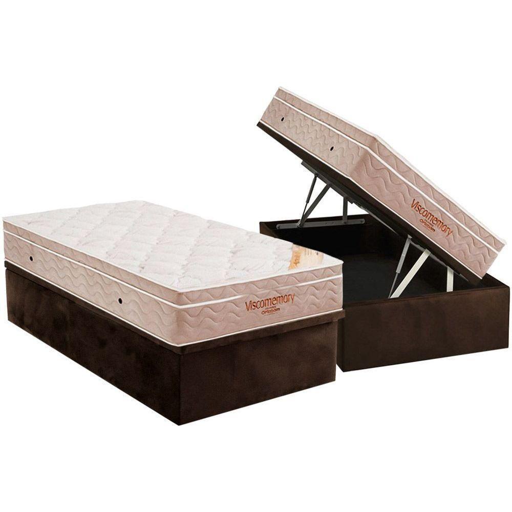 Cama Box Baú Solteiro: Colchão Espuma D33 Ortobom Viscoelástico Apollo Viscomemory + Base Crc Suede Brown(88x188) - 1