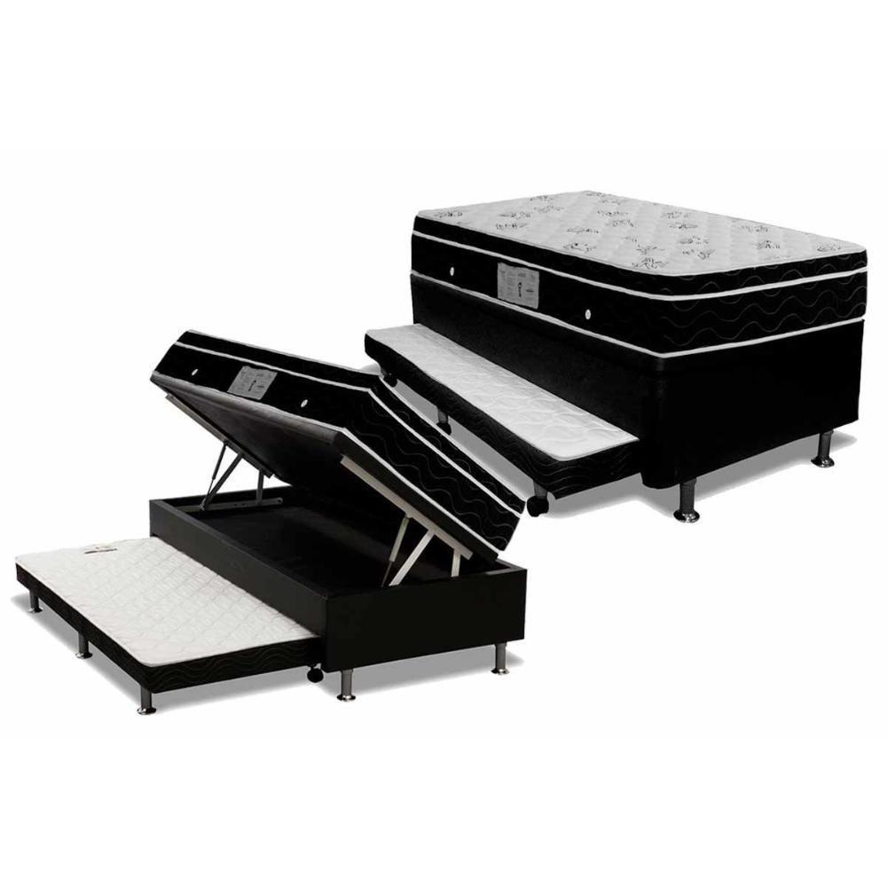 Cama Box Baú C/auxiliar Solteiro: Colchão Molas Ortobom Nanolastic Physical + Base Crc Courano Black(88x188) - 1