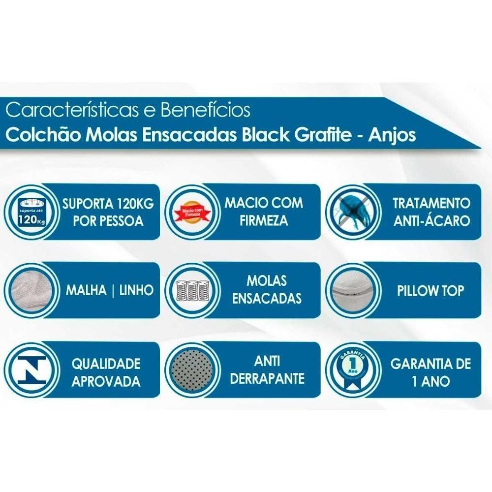 Conjunto Box Baú Solteiro Colchão Molas D Angelis Anjos Ensacadas Black Grafite + Base Crc Suede Gray (88x188) - 4