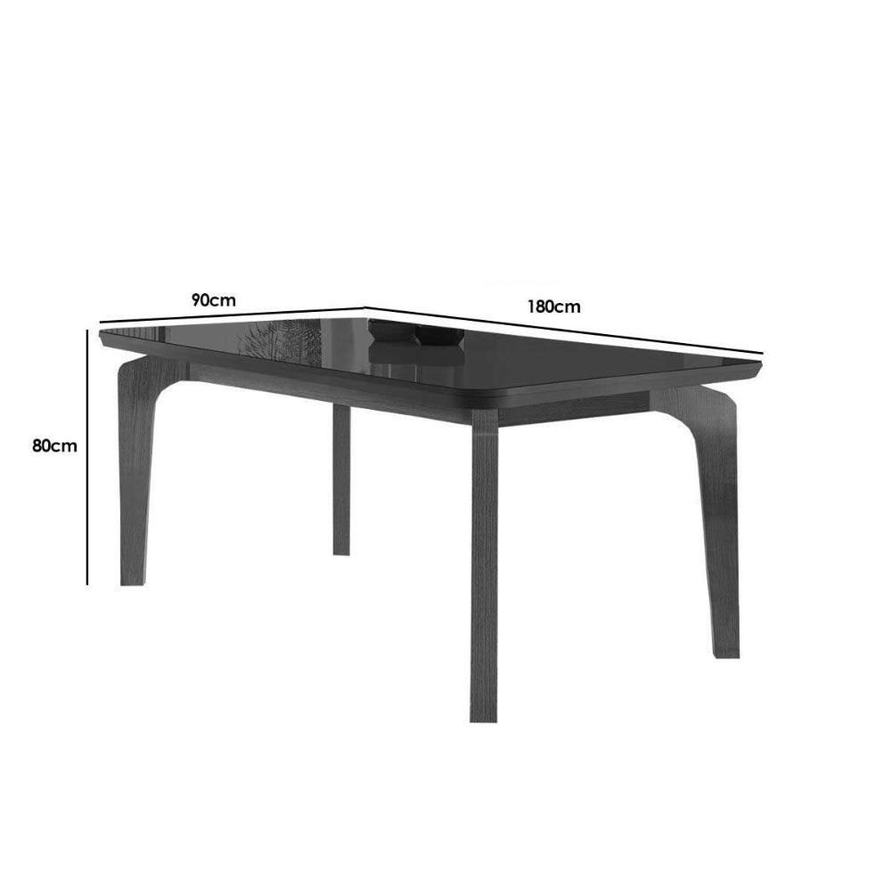 Sala De Jantar Completa Londrina C- Tampo Madeirado Vidro Canto Curvo 180x90cm E 6 Cadeiras Londrina Imbuia-grafite - Veludo Capuccino - Rufato - 6