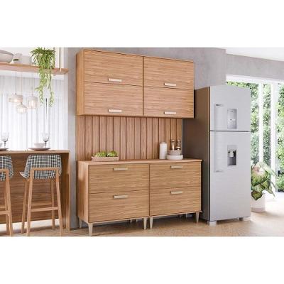 Cozinha Completa Bella 5 Portas 1 Gaveta MDF 80 cm Amadeirado com Painel Ripado