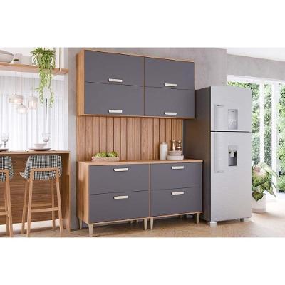 Cozinha Completa Bella 3 Portas 1 Gaveta MDF 80cm Titânio Freijo