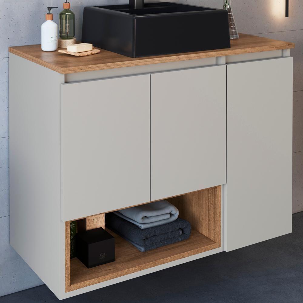 Gabinete Suspenso 80 Cm Com Cuba Preta Bl9220 Mell Arenas Faem - 1