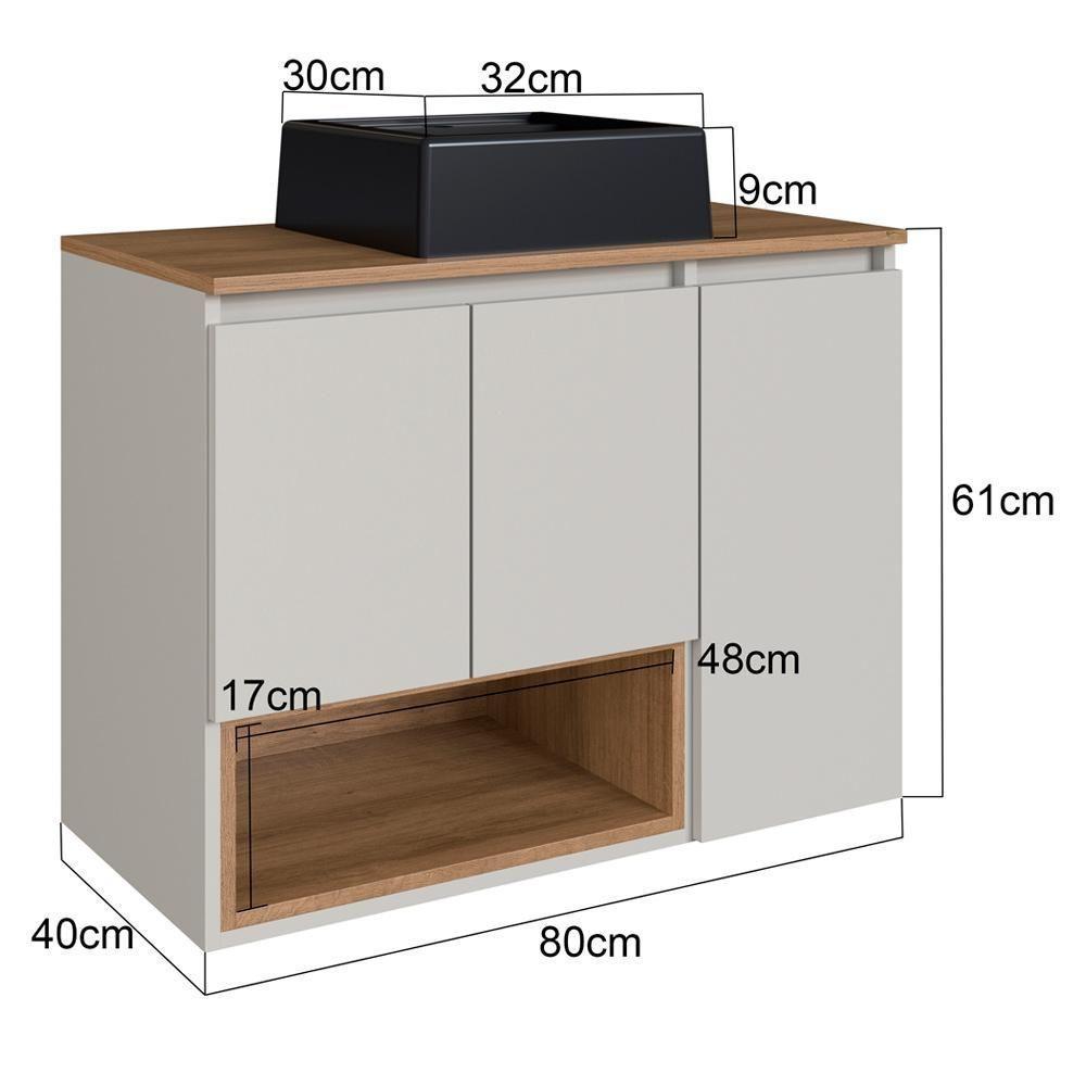 Gabinete Suspenso 80 Cm Com Cuba Preta Bl9220 Mell Arenas Faem - 3