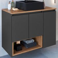 Gabinete Suspenso 80 Cm Com Cuba Preta Bl9220 Mell Grafite Faem - 3