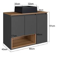 Gabinete Suspenso 80 Cm Com Cuba Preta Bl9220 Mell Grafite Faem - 5