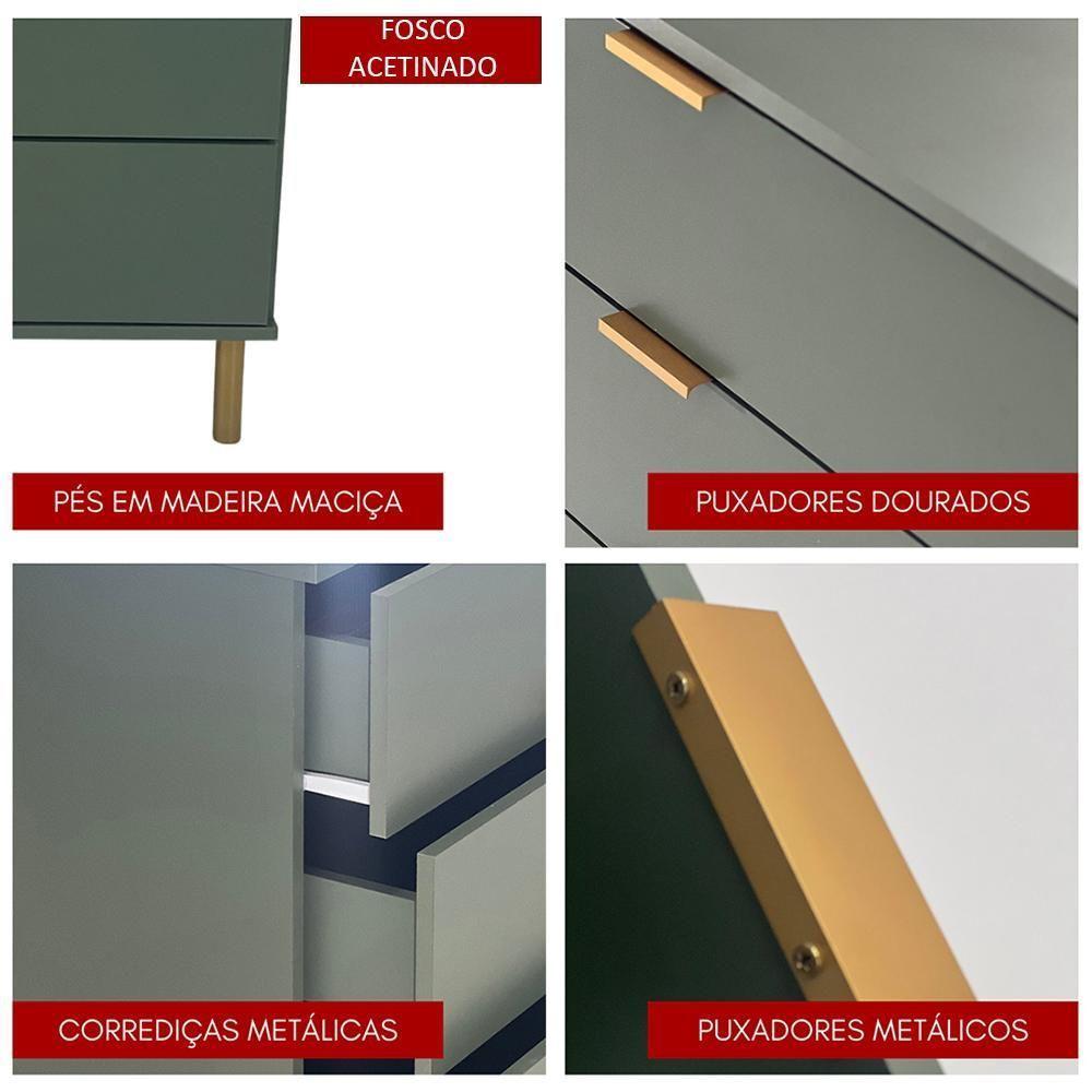 Comoda 80 Cm 4 Gavetas Pes Madeira Dm242 Verde Oliva Dtall - 3