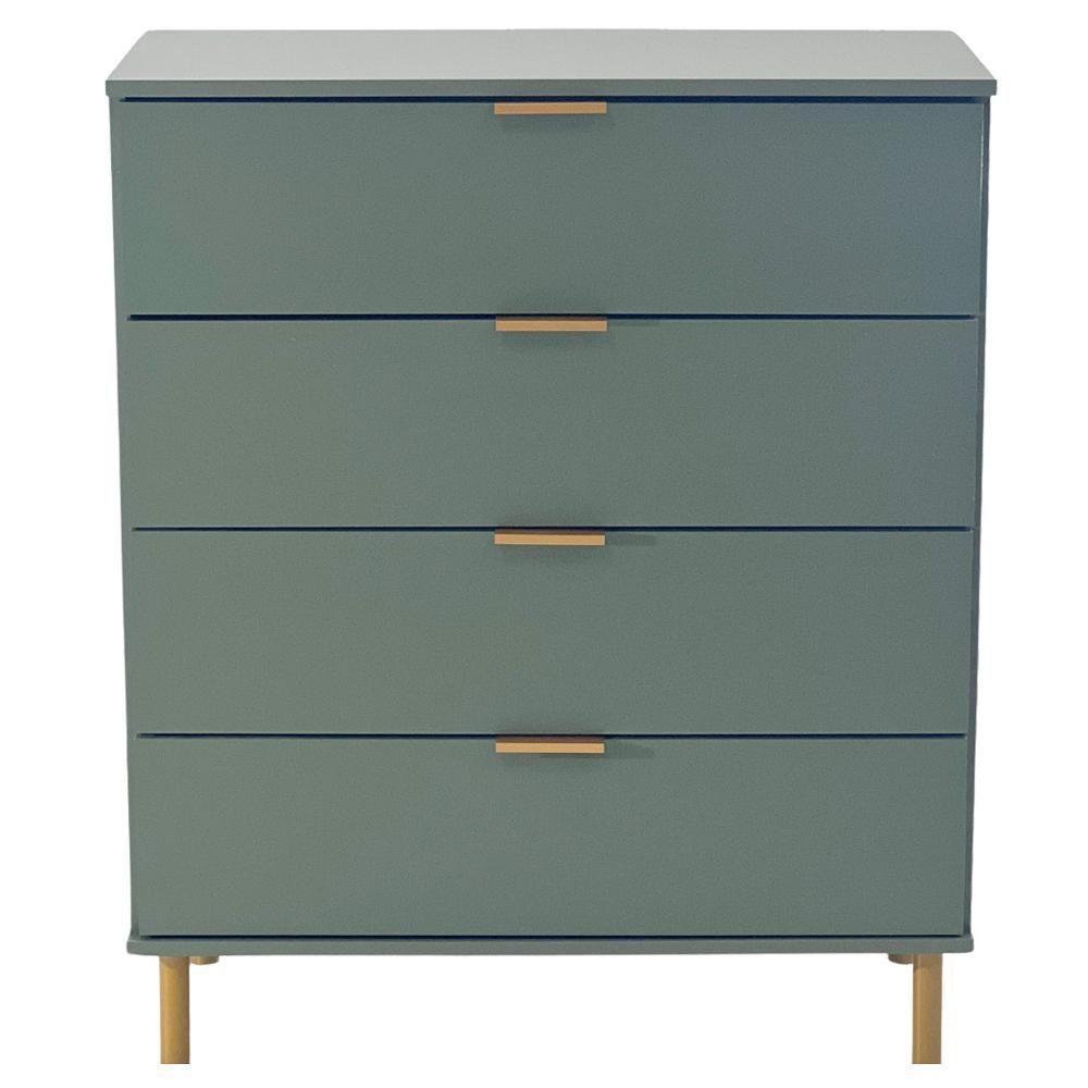 Comoda 80 Cm 4 Gavetas Pes Madeira Dm242 Verde Oliva Dtall - 5