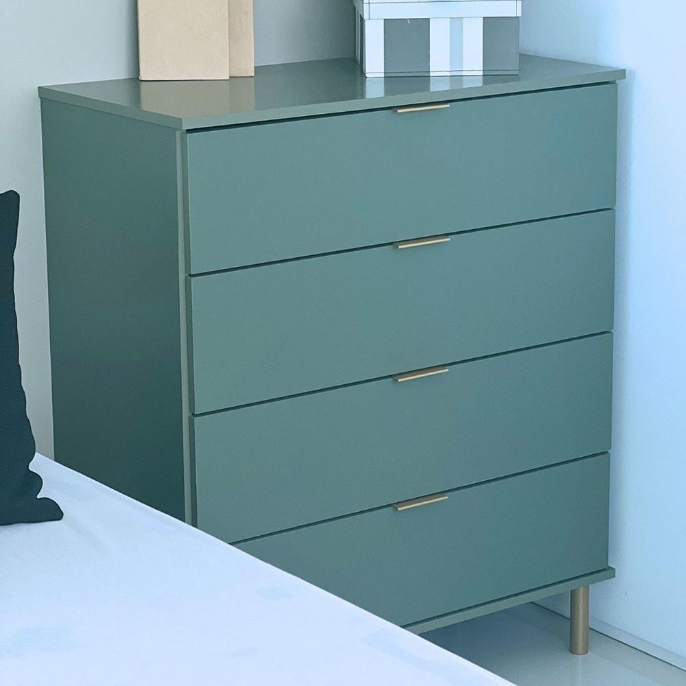 Comoda 80 Cm 4 Gavetas Pes Madeira Dm242 Verde Oliva Dtall - 9