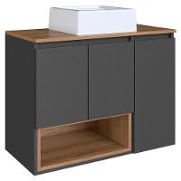 Conjunto Gabinete Suspenso 80 Cm Com Cuba Bl9220 Mell Grafite Faem - 1