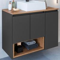 Conjunto Gabinete Suspenso 80 Cm Com Cuba Bl9220 Mell Grafite Faem - 2