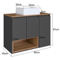 Conjunto Gabinete Suspenso 80 Cm Com Cuba Bl9220 Mell Grafite Faem