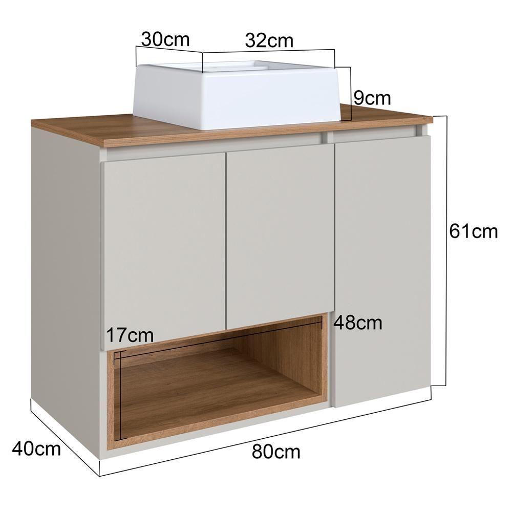 Conjunto Gabinete Suspenso 80 Cm Com Cuba Bl9220 Mell Arenas Faem - 4