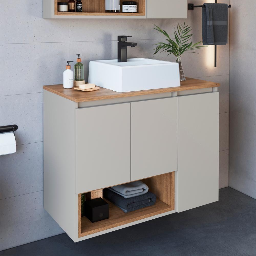 Conjunto Gabinete Suspenso 80 Cm Com Cuba Bl9220 Mell Arenas Faem - 8