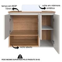 Conjunto Gabinete Suspenso 80 Cm Com Cuba Bl9220 Mell Arenas Faem - 3