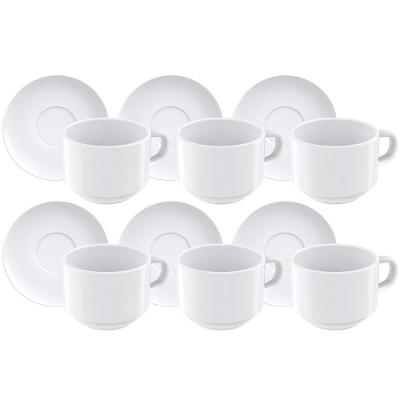 Kit Xícara E Pires De Chá Tramontina Paola Em Porcelana 240 Ml 12 Peças