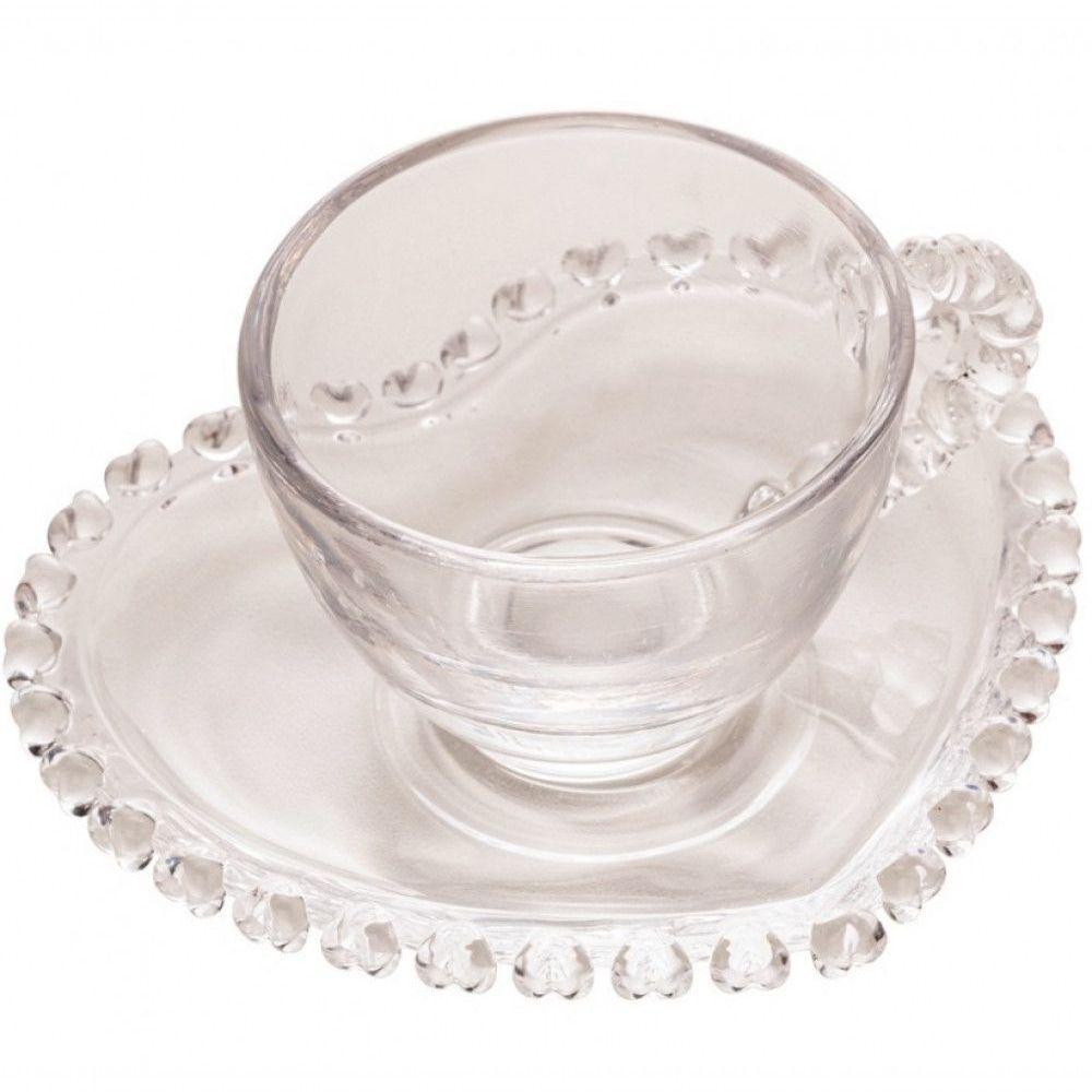 Xicara De Cafe Com Pires Cristal Coração 80 Ml - Lyor - 1