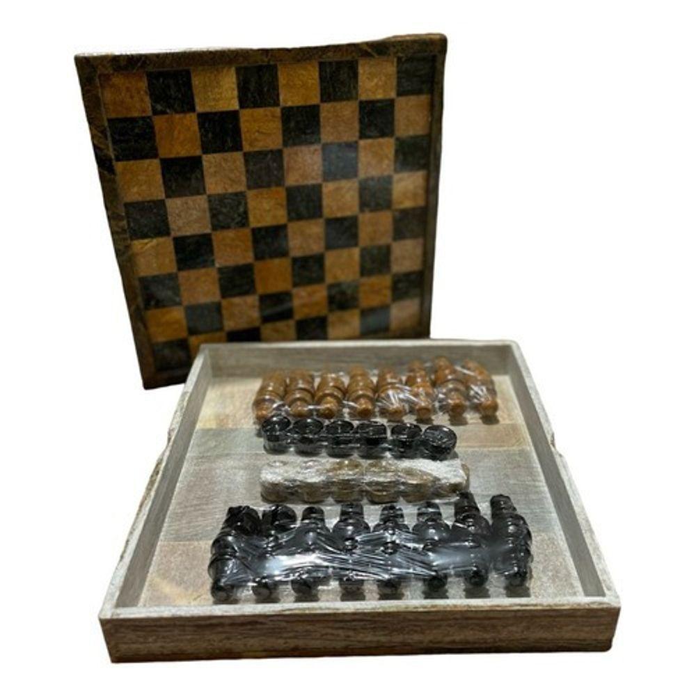 Tabuleiro 2 Em 1 Xadrez Damas Com Porta Peças 18 Cm - 2