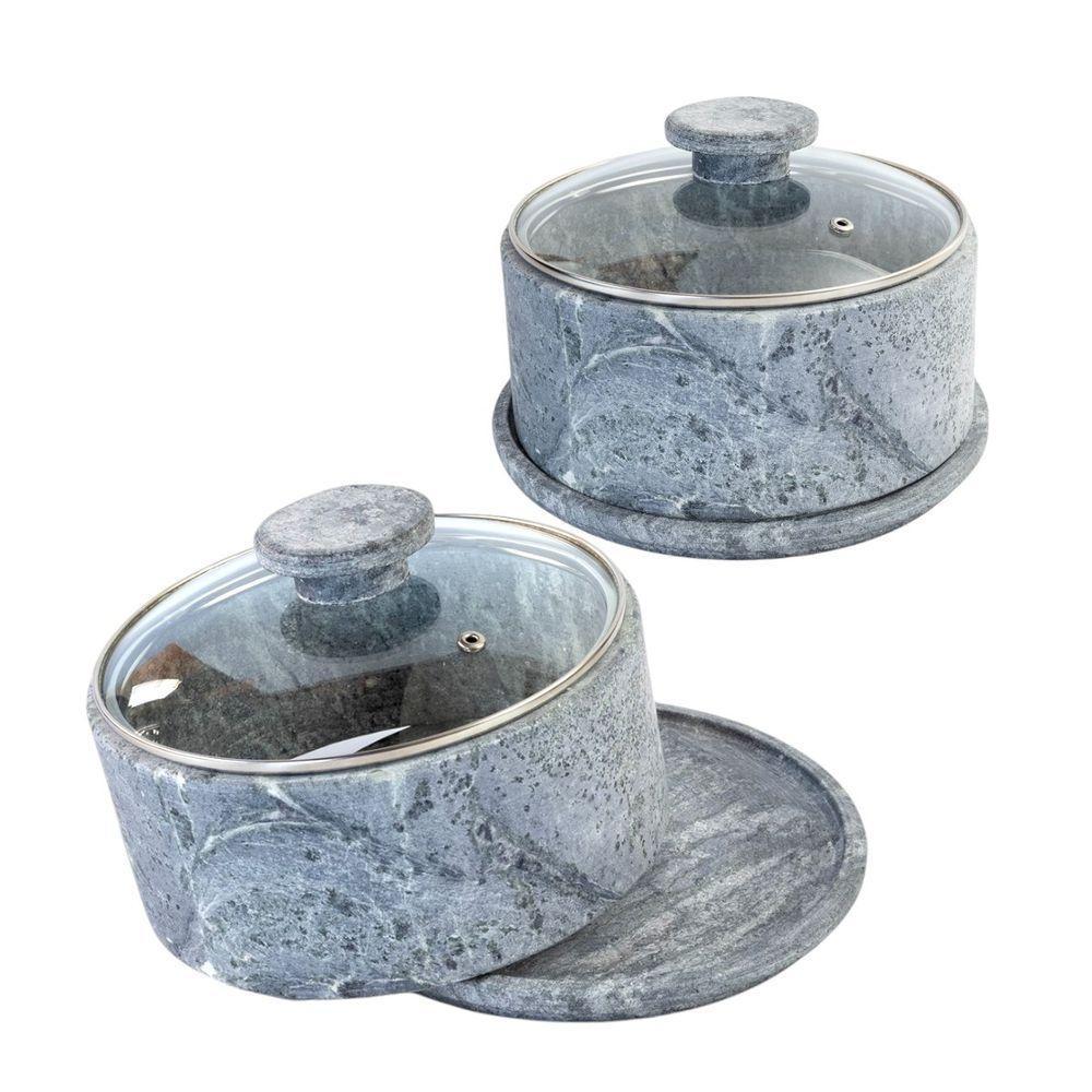 Boleira Queijeira De Pedra Sabão Com Tampa De Vidro - 1